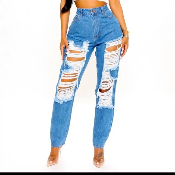 Size 1 Fashion Nova Don’t kill my vibe distressed boyfriend jeans - Picture 1 of 6
